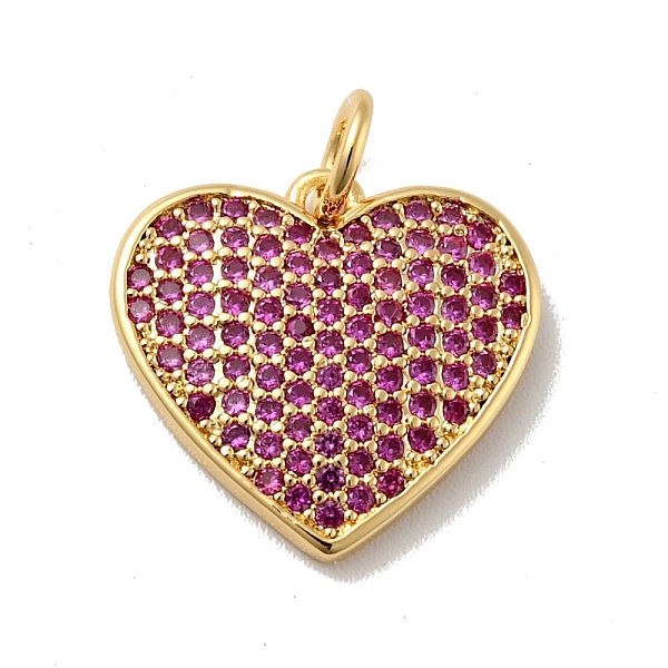 

PandaHall Heart Brass Micro Pave Cubic Zirconia Pendants, with Jump Rings, Cadmium Free & Nickel Free & Lead Free, Real 18K Gold Plated..., Pink