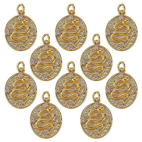 

PandaHall 10Pcs Brass Micro Pave Clear Cubic Zirconia Pendants, with Jump Rings, Oval with Snake, Golden, 17x13x2mm, Hole: 3mm Brass+Cubic...