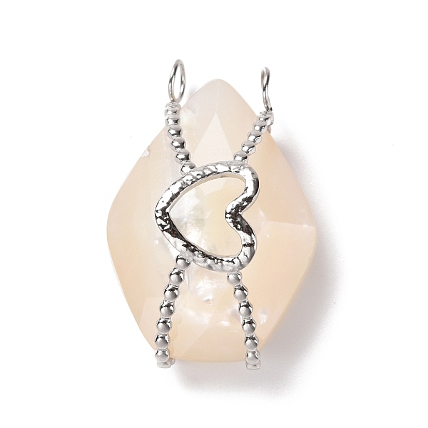

PandaHall Natural White Shell Pendants, with Stainless Steel Color Plated 304 Stainless Steel Heart Findings, Polygon, Wheat, 33x22.5x13mm..., Orange