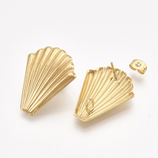 

PandaHall 304 Stainless Steel Stud Earring Findings, with Loop and Ear Nuts/Earring Backs, Scallop, Golden, 26x20.5mm, Hole: 3mm, Pin: 0.8mm...