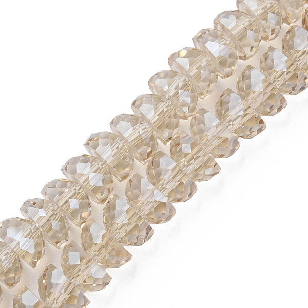

PandaHall Electroplate Transparent Glass Beads Strands, Faceted, Half Round, Wheat, 9x5mm, Hole: 1.6mm, about 75pcs/strand, 16.14 inch(41cm)..., Orange