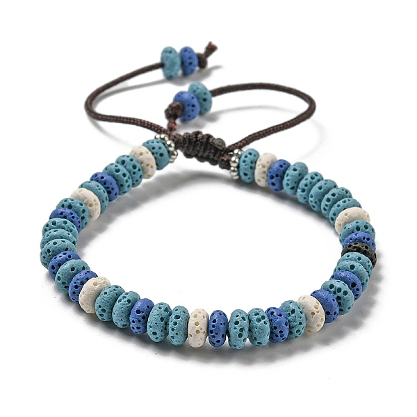 

PandaHall Disc Dyed Natural Lava Rock Adjustable Braided Beaded Bracelet, with PVC Findings, Sky Blue, Inner Diameter: 2-1/8~3-3/8 inch...