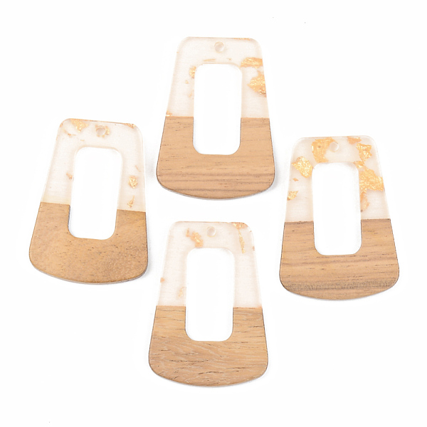 

PandaHall Transparent Resin & Walnut Wood Pendants, with Gold Foil, Trapezoid, Clear, 37.5x27x3mm, Hole: 2mm Resin+Wood Trapezoid Clear
