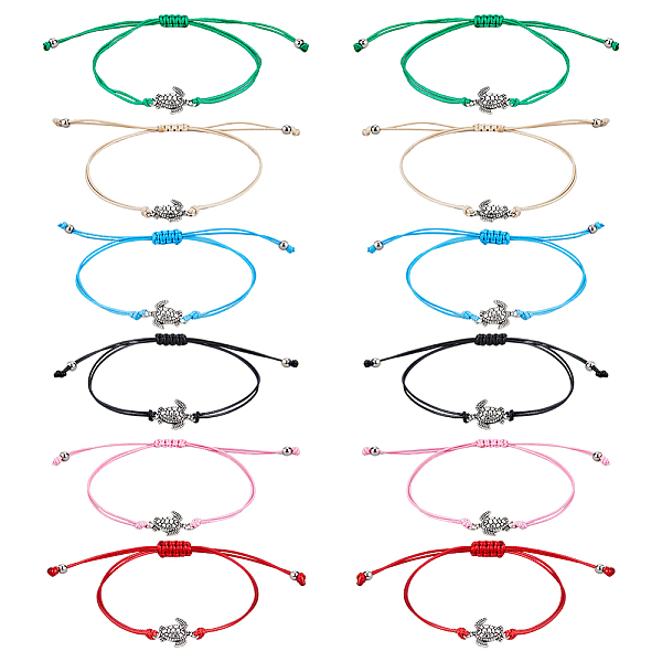 

PandaHall FIBLOOM 12Pcs 2 Colors Tortoise Alloy Link Bracelets Set, Adjustable Waxed Cords Couple Bracelets for Women, Mixed Color, Inner..., Multicolor