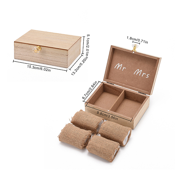 

PandaHall Gorgecraft Rectangle Wooden Wedding Double Ring Box, with Burlap Pillow Lining, BurlyWood, 15.3x13.2x5.1cm Wood Rectangle Orange