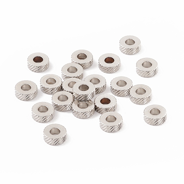 

PandaHall 201 Stainless Steel Spacer Beads, Flat Round with Twill Texture, Stainless Steel Color, 8x3mm, Hole: 3.5mm 201 Stainless Steel...