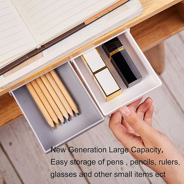 

PandaHall Plastic Under Desk Storage, Desk Organizer Drawer, with Glue Stickers, for Office Home School, Self-Stick Expandable Drawer Tray..., White