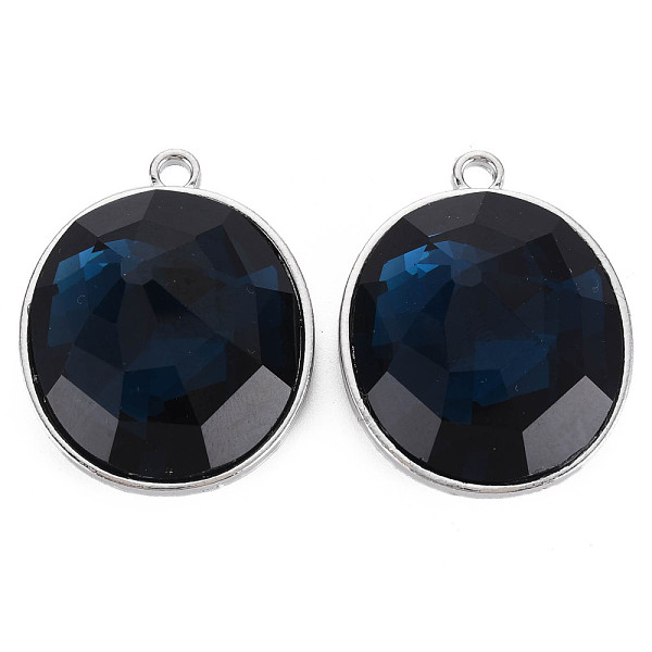 

PandaHall Faceted Glass Pendants, with Alloy Open Back Settings, Flat Round, Cadmium Free & Lead Free, Dark Blue, Platinum, 37x29x12mm, Hole...
