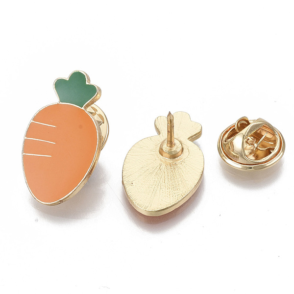 

PandaHall Alloy Brooches, Enamel Pin, Iron Pins and Brass Butterfly Clutches, Carrot, Light Gold, Dark Orange, 23x13x11~12mm, Pin: 1mm...