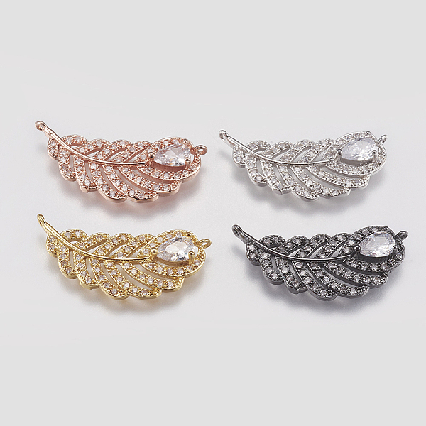 

PandaHall Brass Micro Pave Cubic Zirconia Links, Clear, Feather, Mixed Color, 12x26.5x3.5mm, Hole: 0.6mm Brass+Cubic Zirconia Feather Clear