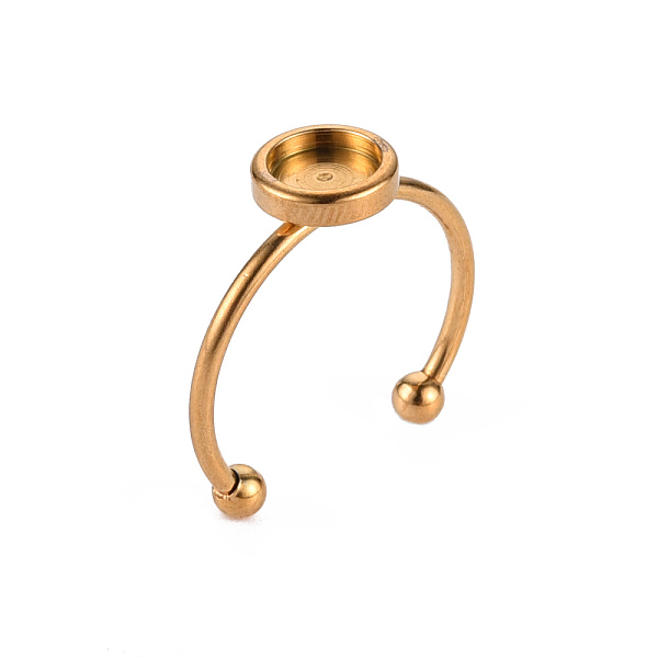 

PandaHall 201 Stainless Steel Cuff Pad Ring Settings, Laser Cut, Golden, Tray: 6mm, US Size 8(18mm) 201 Stainless Steel