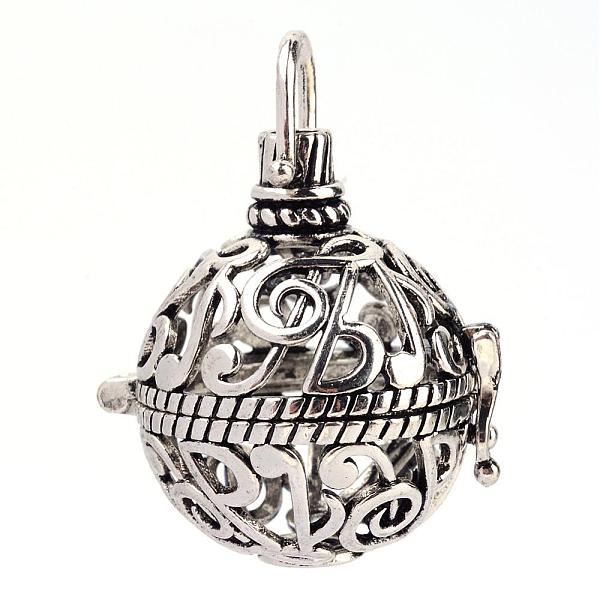 

PandaHall Rack Plating Brass Cage Pendants, For Chime Ball Pendant Necklaces Making, Hollow Round with Musical Note, Antique Silver...