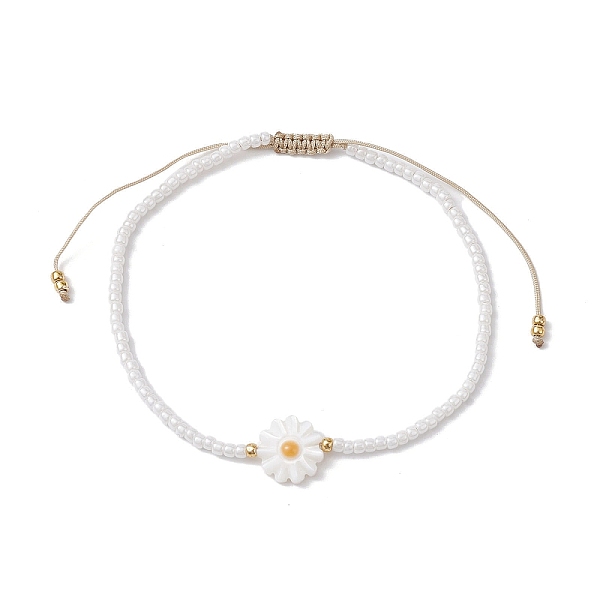 

PandaHall Flower Natural Shell & Glass Seed Braided Bead Bracelets, Adjustable Nylon Bracelet, White, Inner Diameter: 2-1/8~3-1/8 inch...
