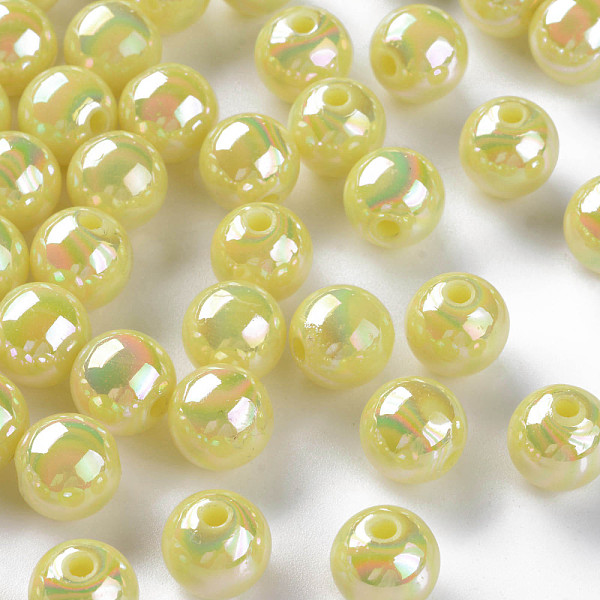 

PandaHall Opaque Acrylic Beads, AB Color Plated, Round, Yellow, 10x9mm, Hole: 2mm, about 940pcs/500g Acrylic Round Yellow