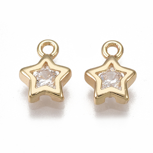 

PandaHall Brass Cubic Zirconia Charms, Nickel Free, Real 18K Gold Plated, Star, Clear, 8x6x2mm, Hole: 1.2mm Brass+Cubic Zirconia Star Clear