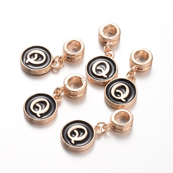 

PandaHall Alloy Enamel European Dangle Charms, Flat Round with Letter.Q, 27mm, Hole: 5mm Alloy+Enamel Letter Q Black