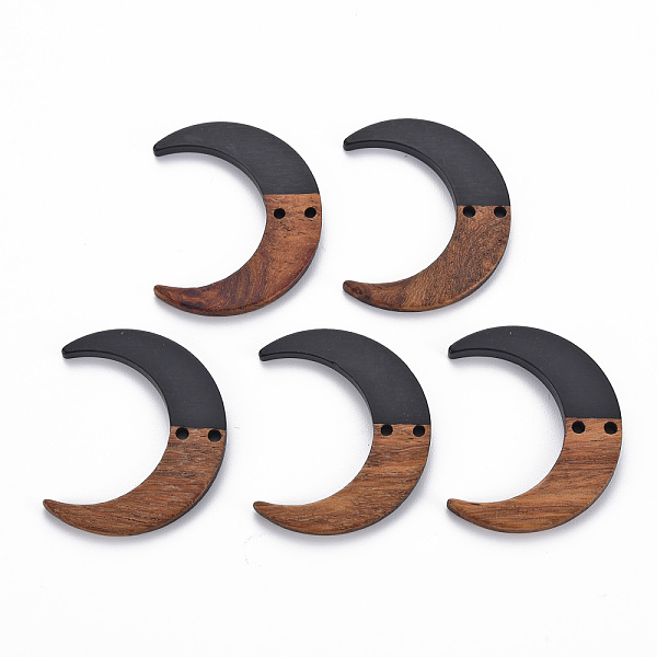 

PandaHall 2-Hole Resin & Walnut Wood Buttons, Moon, Black, 38x31x2~3mm, Hole: 2mm Resin Moon Black