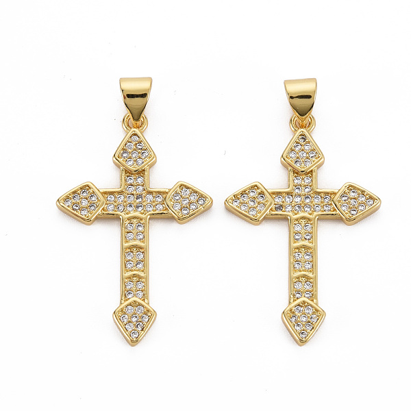 

PandaHall Brass Micro Pave Cubic Zirconia Pendants, Nickel Free, Cross, Real 16K Gold Plated, 30x19x2mm, Hole: 3x5mm Brass+Cubic Zirconia..., Clear