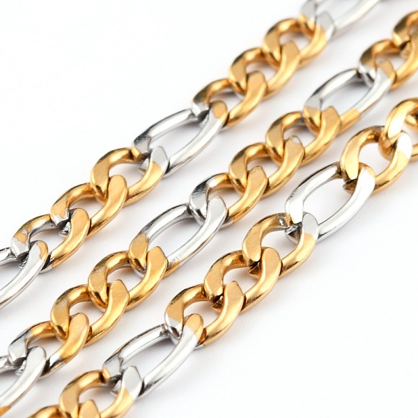 

PandaHall 304 Stainless Steel Figaro Chains, with Spool, Unwelded, Golden & Stainless Steel Color, 6x4x1.5mm, 8x4x1.5mm, 32.8 Feet(10m)/roll...