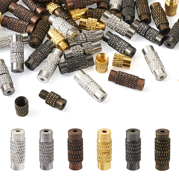 

PandaHall Kissitty 120Sets 6 Styles Column Brass Screw Clasps, Mixed Color, 11~12x4mm, Hole: 1mm, 20sets/style Brass
