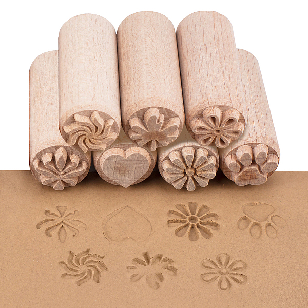 

PandaHall OLYCRAFT 7PCS Wood Pottery Tools Stamps Column wooden Stamps Natural Wood Stamps with Mixed Patterns for Clay Christmas Birthday..., Orange