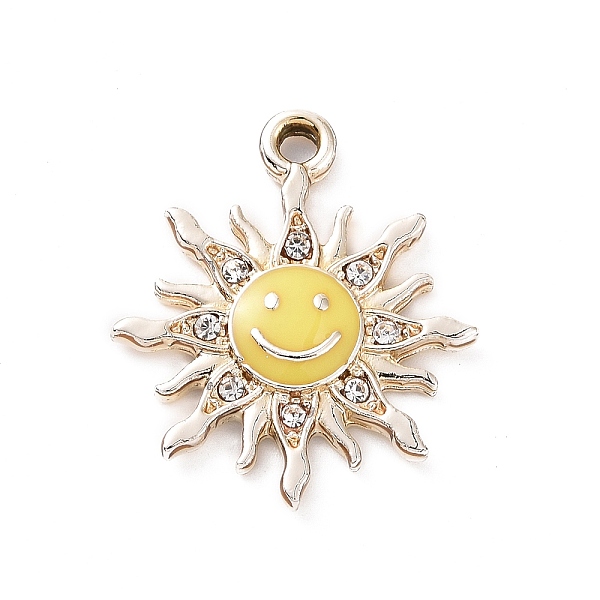 

PandaHall Alloy Enamel Pendants, with Crystal Rhinestone, Smiling Sun Charms, Golden, Yellow, 22.5x19.5x2.5mm, Hole: 2mm Alloy...