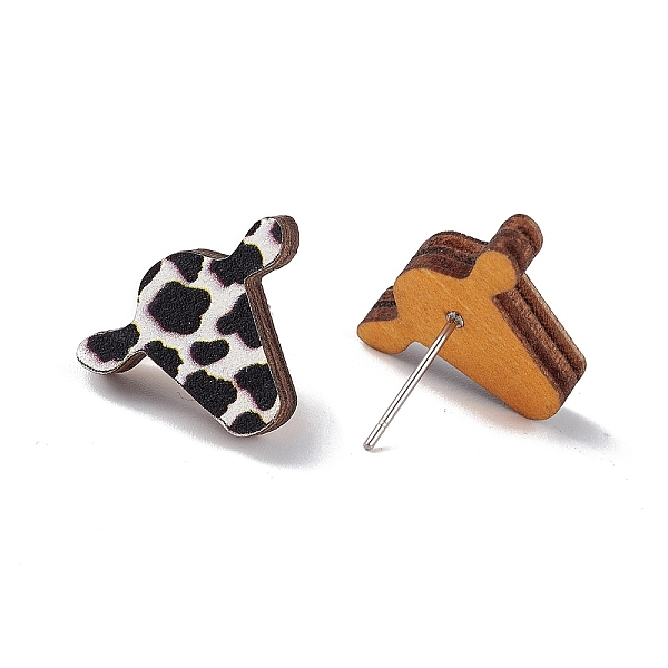 

PandaHall Natural Wood Stud Earrings, 316 Stainless Steel Jewelry for Women, Cow Pattern, 14x17.5mm, Pin: 0.6mm Wood Cattle