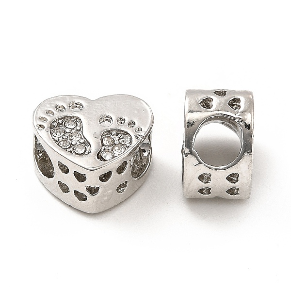 

PandaHall Rack Plating Alloy Rhinestone European Beads, Large Hole Beads, Heart with Footprint, Platinum, 10.5x11.5x7mm, Hole: 4.5mm..., Clear
