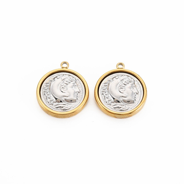 

PandaHall Ion Plating(IP) 304 Stainless Steel Pendants, Flat Round, Golden, 20x17.5x3.5mm, Hole: 2mm 304 Stainless Steel Flat Round