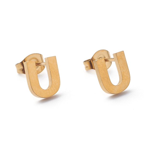 

PandaHall Ion Plating(IP) 304 Stainless Steel Stud Earrings, with Ear Nuts, Manual Polishing, Greek Alphabet, Letter.U, 8x7x1mm, Pin: 0.7mm...