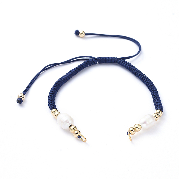 

PandaHall Braided Nylon Cord for DIY Bracelet Making, with Natural Freshwater Pearl & Brass Findings, Golden, Midnight Blue, 6-7/8 inch...