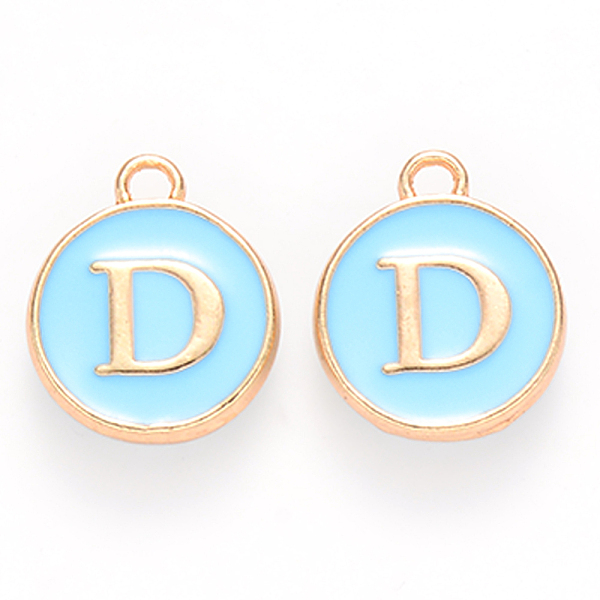 

PandaHall Golden Plated Alloy Enamel Charms, Cadmium Free & Lead Free, Enamelled Sequins, Flat Round with Letter, Sky Blue, Letter.D...