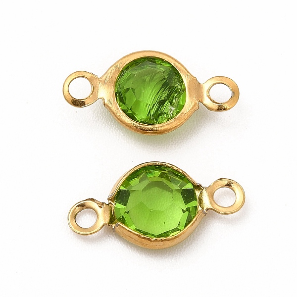 

PandaHall Ion Plating(IP) 304 Stainless Steel with Glass Connector Charms, Flat Round Links, Real 18K Gold Plated, Yellow Green, 12.5x7x2mm...