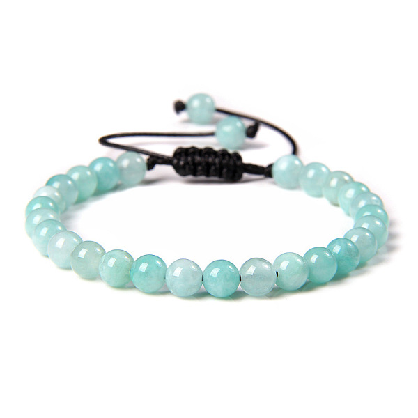 Natural Amazonite Round Bead Adjustable Braided Bracelets