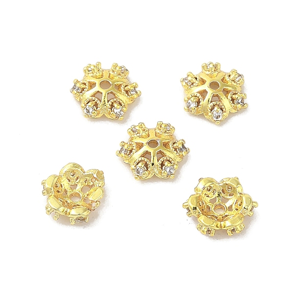 

PandaHall Rack Plating Brass Beads Caps, with Cubic Zirconia, Long-Lasting Plated, Lead Free & Cadmium Free, Flower, Real 18K Gold Plated...