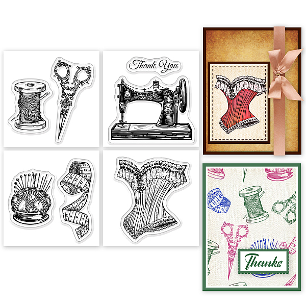 

PandaHall GLOBLELAND 4Pcs Mini Vintage Sewing Machine Clear Stamps for DIY Scrapbooking Mini Corset Needle Thread Silicone Stamp Seals...