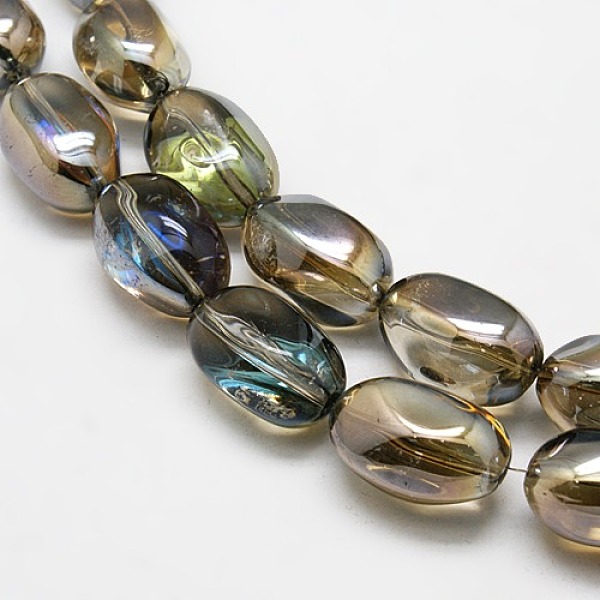 

PandaHall Full Rainbow Plated Crystal Glass Oval Beads Strands, Camel, 21x13mm, Hole: 1mm Glass Oval Brown