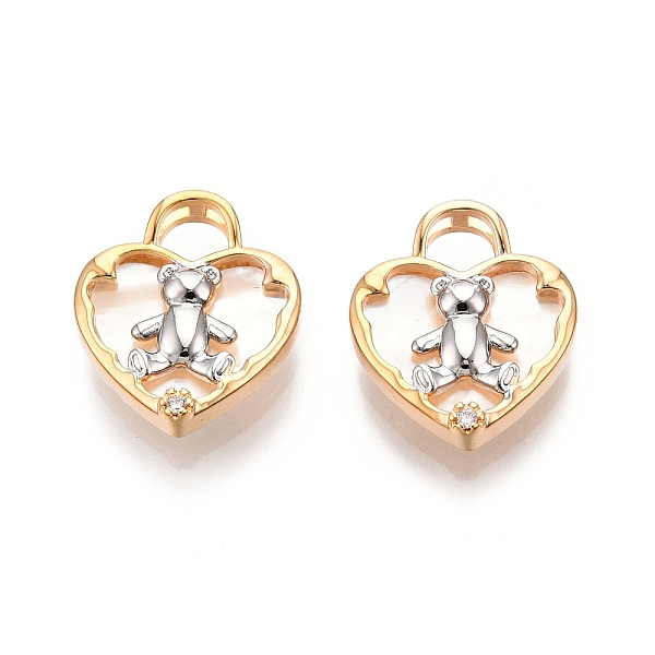 

PandaHall Natural Shell Pendants, Heart with Bear Charm, with Brass Pave Clear Cubic Zirconia Findings, Nickel Free, Real 18K Gold Plated...
