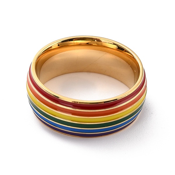 

PandaHall Rainbow Pride Finger Ring, Stripe Grooved Flat Titanium Steel Finger Ring for Women, Golden, US Size 7(17.3mm) Titanium Steel..., Gold