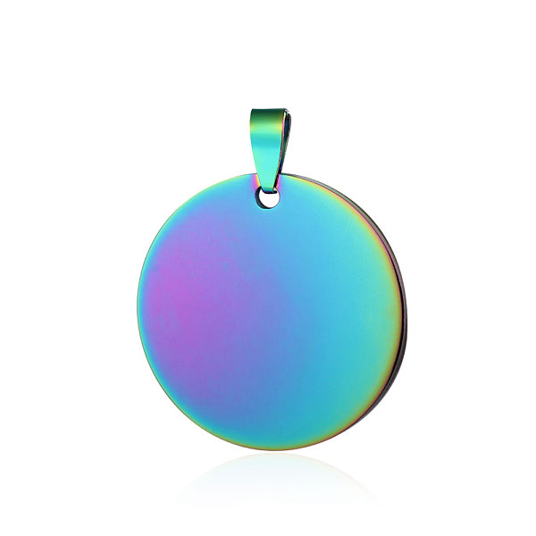 PandaHall Ion Plating(IP) 201 Stainless Steel Pendants, Flat Round, Stamping Blank Tag, Rainbow Color, 35x1.5mm, Hole: 8.5x3.5mm 201...
