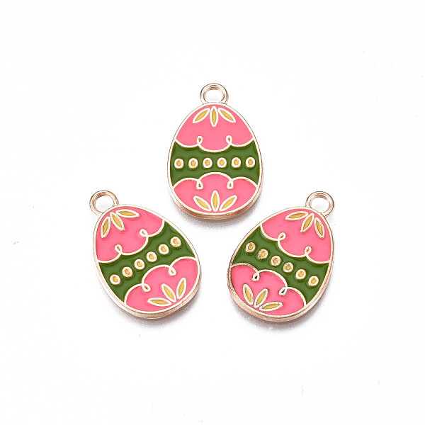 

PandaHall Alloy Enamel Pendants, Light Gold, Cadmium Free & Lead Free, Easter Egg Shape with Flower, Hot Pink, 22x14x1.5mm, Hole: 2mm...