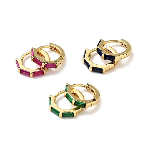 

PandaHall Cubic Zirconia Rectangle Hoop Earrings, Real 18K Gold Plated Brass Jewelry for Women, Cadmium Free & Nickel Free & Lead Free..., Multicolor