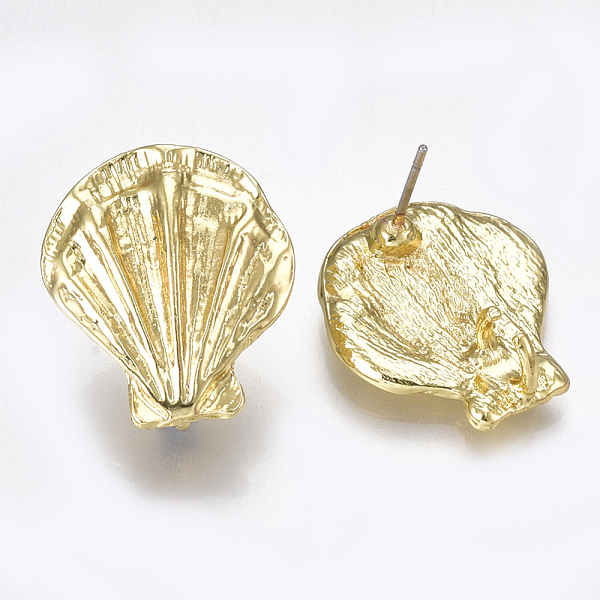 

PandaHall Alloy Stud Earring Findings, with Loop, Steel Pins, Shell, Light Gold, 21x18.5mm, Hole: 4mm, Pin: 0.7mm Alloy Shell Shape