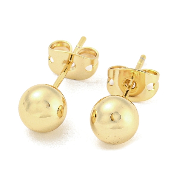 

PandaHall Brass Ear Studs, Round Ball, Real 18K Gold Plated, 18x6mm Brass Round