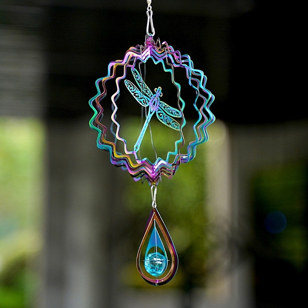 

PandaHall Metal 3D Wind Spinner, with Glass Beads, for Outdoor Courtyard Garden Hanging Decoration, Rainbow Color, Dragonfly, 150mm Metal...