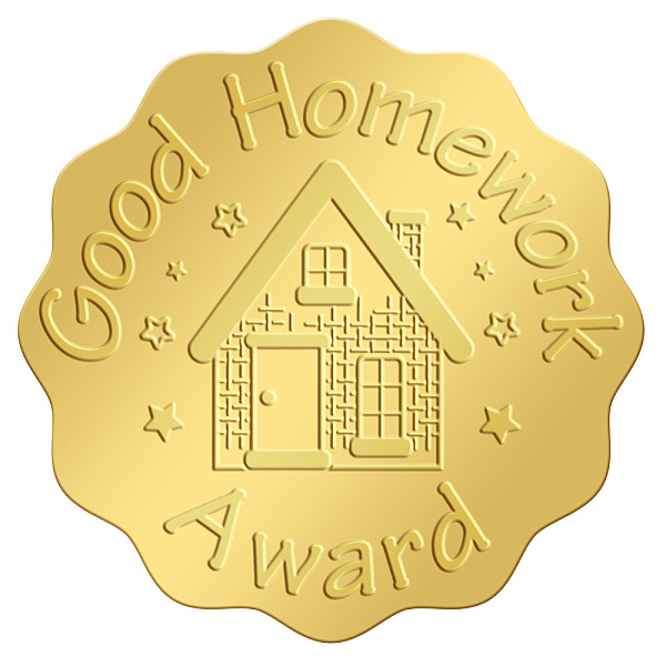 PandaHall Self Adhesive Gold Foil Embossed Stickers, Medal Decoration Sticker, House Pattern, 50x50mm Metal House Gold