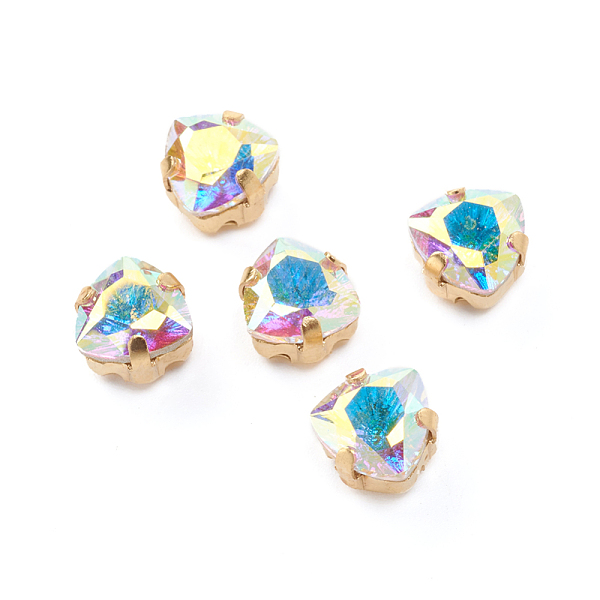 

PandaHall Sew on Rhinestone, Glass Rhinestone, with Raw(Unplated) Brass Prong Settings, Garments Accessories, Triangle, Crystal AB..., Clear