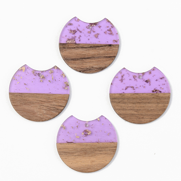 

PandaHall Transparent Resin & Walnut Wood Pendants, with Gold Foil, Gap Flat Round, Lilac, 34x36.5x3mm, Hole: 2mm Resin+Wood Flat Round..., Purple