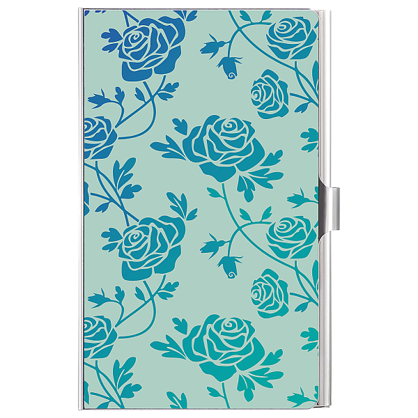 PandaHall CREATCABIN Rose Business Card Holder Case Wallet for Women Blue Flower Metal Slim Pocket Purse Square Stainless Steel Name Card...