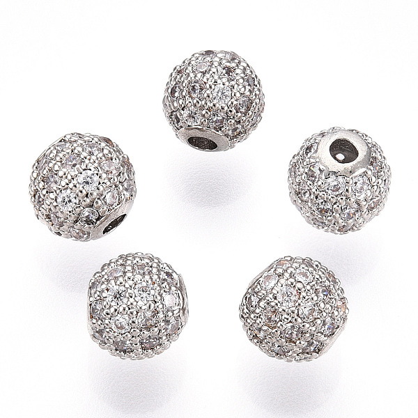 

PandaHall Rack Plating Brass Cubic Zirconia Beads, Long-Lasting Plated, Round, Platinum, 6x6mm, Hole: 1.5mm Brass+Cubic Zirconia Round